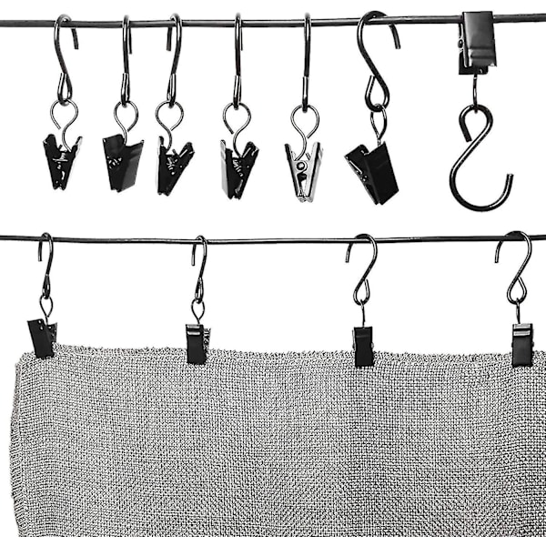 Rustfrie S-kroker Gardin Klips, 50 Pakk Lys Klips, Svart
