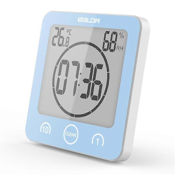 Baderomsklokke, Dusj Timer Alarm Digitale Klokker, Baderom Vanntett Kjøkkentimer Klokker Med Termometer Hygrometer For Dusj Matlaging M [DB] blue