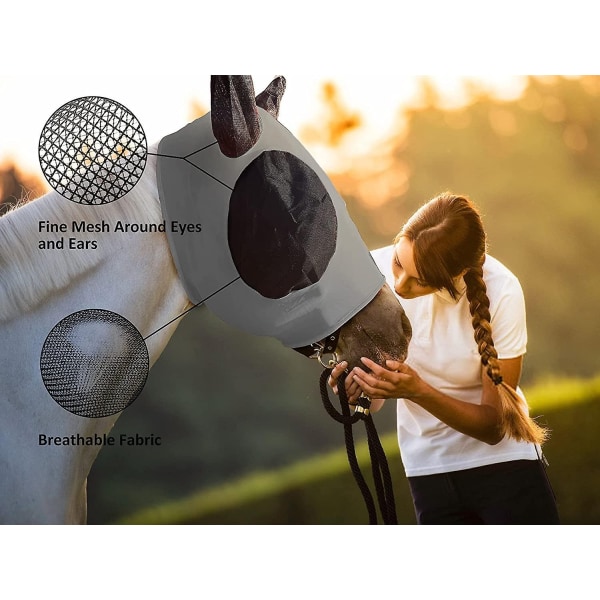 Hestemaske Fluemaske for hester Fluemasker for hester Fluemaske Insektsavvisende UV-beskyttelse med ører (grå)