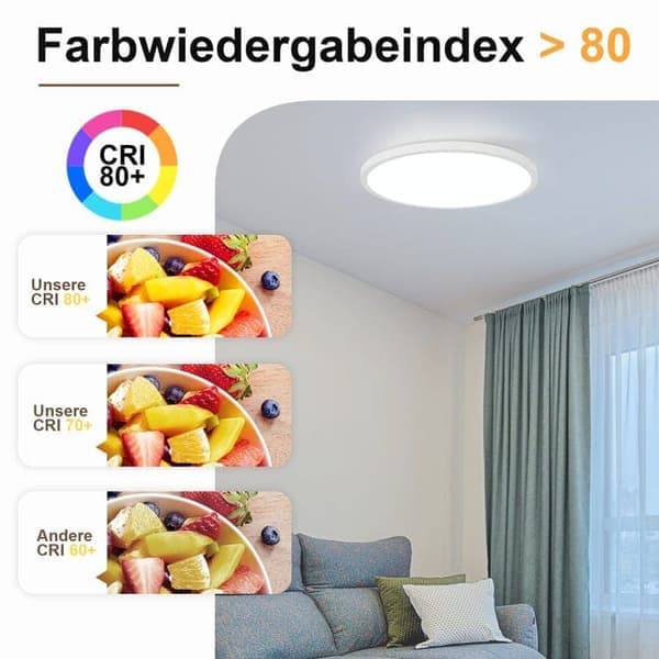 LED Ceiling Light 24W 30cm IP44 – White round flush mount for kitchen, bathroom, children's room