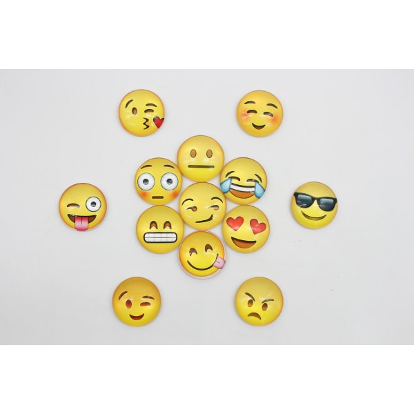 Magnetiske Emojis, 3d Glas Smiley Emoji Køleskabsmagneter til køleskab og whiteboard (12 stk, gul)