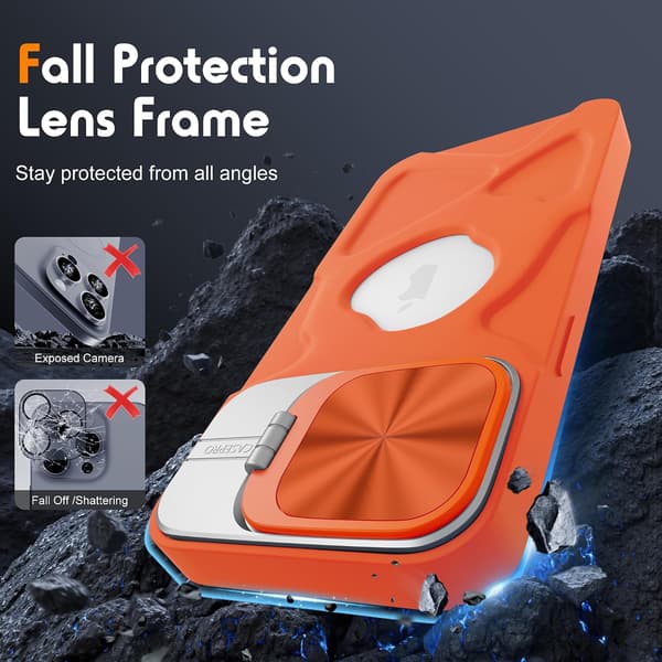 Phone Case for iPhone 17 Pro, with Camera Lens Protector and Stand - Full Coverage Shockproof Soft Case, Unisex (Orange)