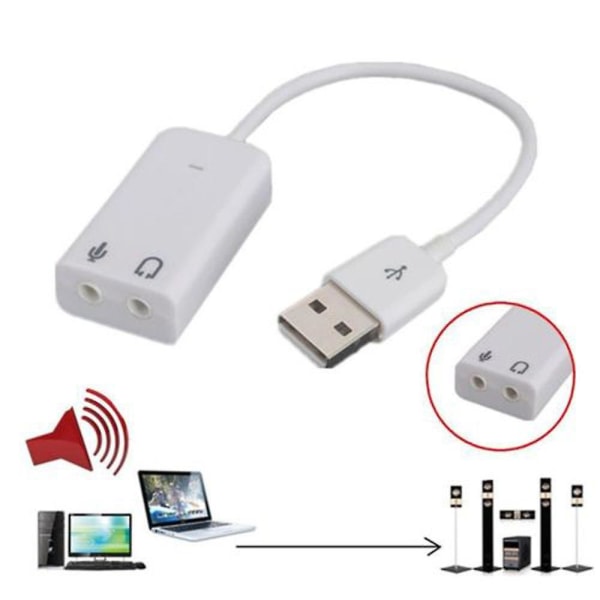 Ulkoinen virtuaalinen USB 2.0 -sovitin kannettavalle tietokoneelle, stereokaiutinäänikortti, ääniadapteri, valkoinen White