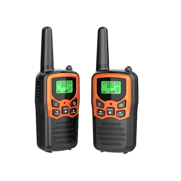 2 st Kommunikationssändare, VOX-funktion, med ficklampa, USB-laddning Walkie Talkie Lång räckvidd för vuxna, barn (Orange)