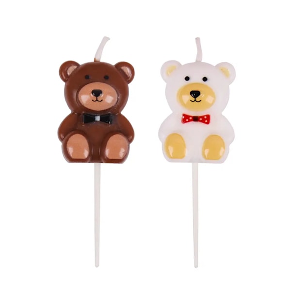 Liten Björnkandla, Cupcakes Toppers för en Flickas eller Pojkes Födelsedagsfest! Set med 10, Vit + Brun 5 stycken