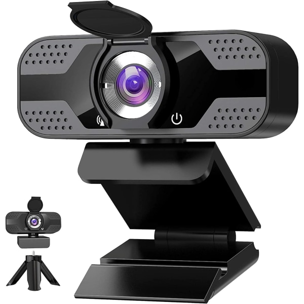 Webcam med Mikrofon til Desktop, 1080P HD USB Computerkameraer med Privatlivsdæksel & Webcam-Stativ, Streaming Webcam med Fleksibel Vidvinkel Webcam