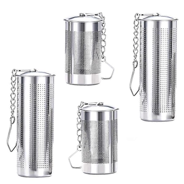 4 st Te-filter för löst te, tefilter med lock, rostfritt stål tefilter med kedjekrok, T