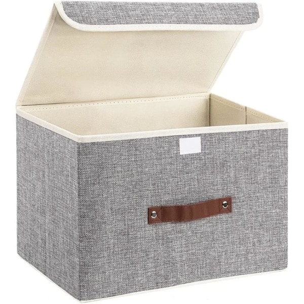 Foldable Canvas Storage Box with Strong Handle for Home, Office, Bedroom, Living Room (Light Gray)