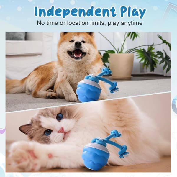 Upgraded Smart Interactive Dog Toy Ball, Squeaky Electric Automatic Rolling Moving Pet Ball, with Rope.