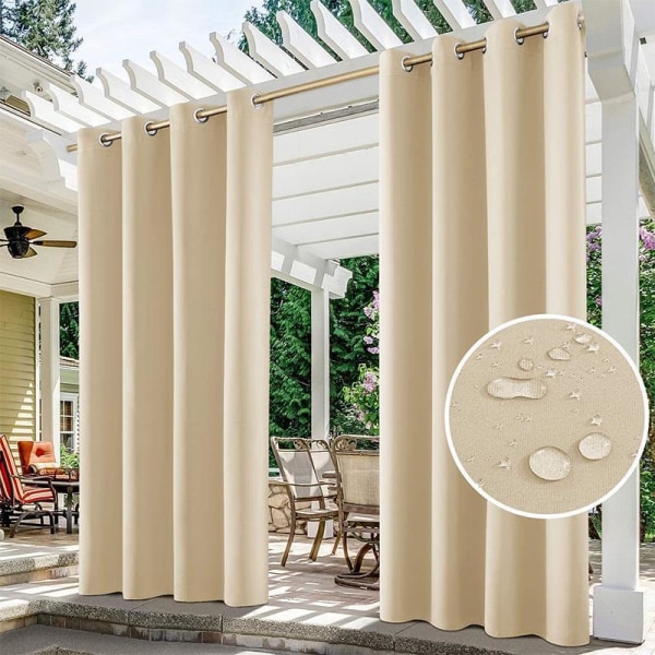 Vattentäta Utomhusgardiner - Sekretess Mörkläggningsgardiner för Balkong Veranda Tak Pool Utomhus Däck, B 132 x H 274 cm, 1 St, Beige