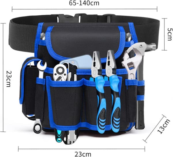 Professional Tool Pouch, Tool Bag, Electrician Tool Belt, Tool Holder Belt (Blue)
