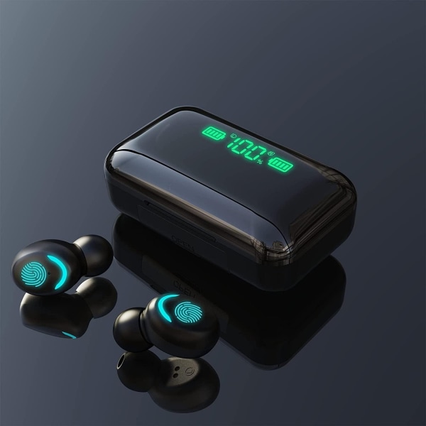 Trådløse ørepropper, Bluetooth 5.0 ørepropper, sportshodetelefoner ørepropper med batteriladeveske Vanntette ørepropper Støyreduserende mikrofon