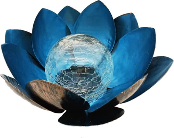Solar-Powered Lotus Garden Lamp Outdoor Lighting with Daylight Sensor Blue Blue