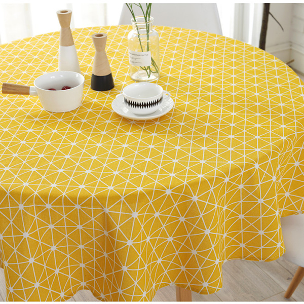 Pohjoismaalaistyylinen teryleeni- ja puuvillasekoite pyöreä pöytäliina monivärinen kolmio keltainen/100cm