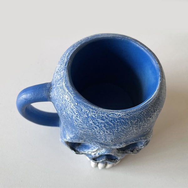 Realisttisk Skelet Kaffe Kop Halloween Harpiks Håndværk Ornament Skrivebords Dekoration Gul