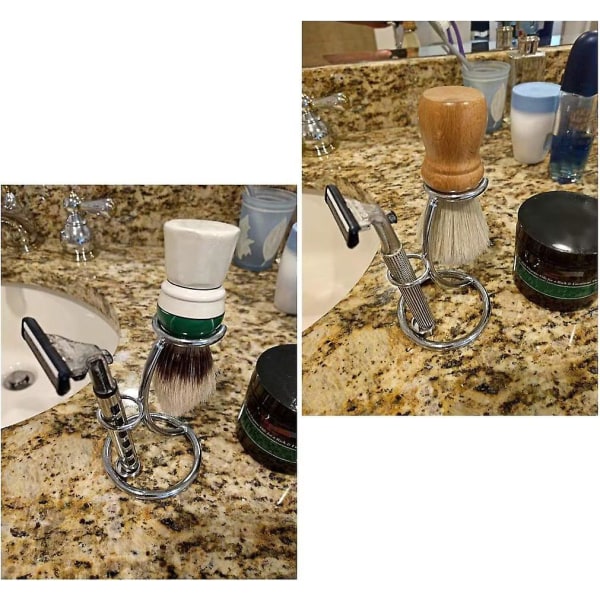 Kraftig krom barberhøvel- og børstestativ Sikkerhetsbarberhøvelbarberholder Klassisk barberverktøy (1 stk, sølv)