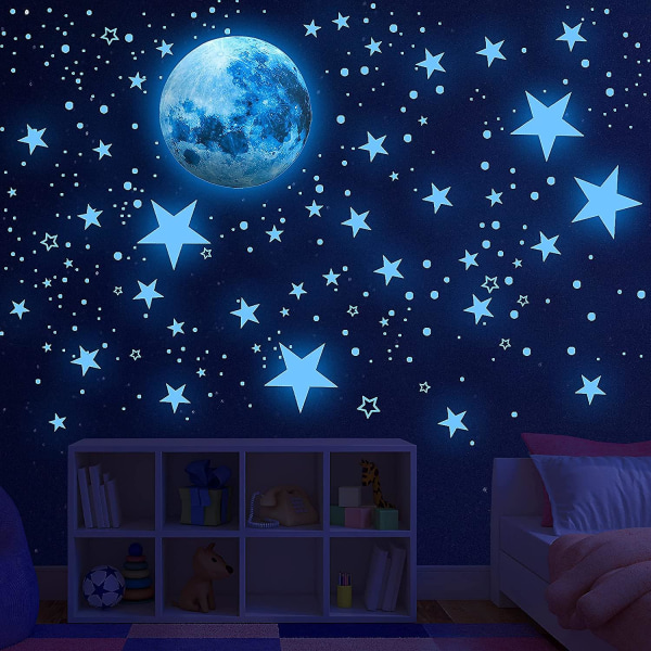 Himmelsblå Glow In The Dark Stjärnor ,glödande stjärnor och månen Väggdekor, 1088 st Takstjärnor Glow In The Dark Väggdekor för barn, perfekt för barn N