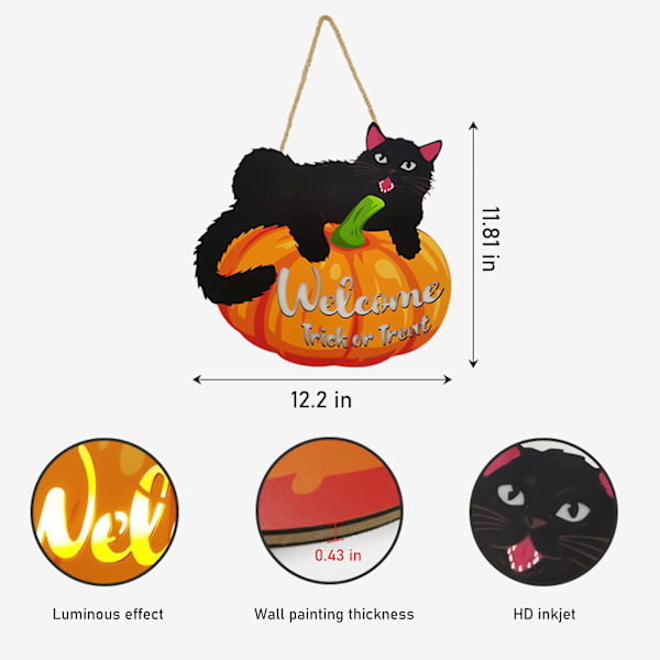 Halloween Henge-skilt med lys, Velkommen-skilt til inngangsdøren, Vegg-skilt til innendørs dekorasjon, Hjemmedekorative skilt, Halloween-festdekorasjon, Oransje