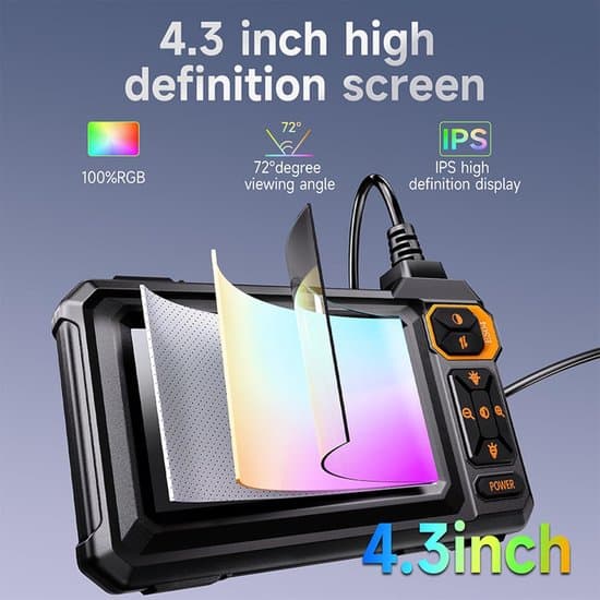 Inspection Camera with Screen – 5 Meter Cable – 4.3-inch LCD Screen with Illumination – 180-Degree Rotation – Waterproof – Waterproof Pipe Endoscope