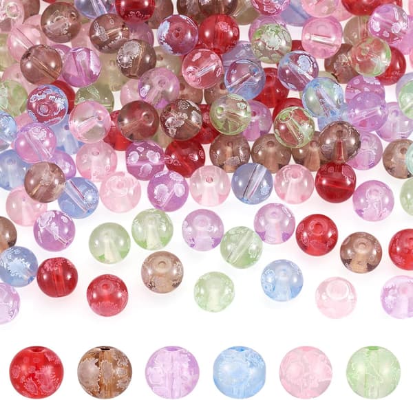 180 st handgjorda snöflinga transparenta lampwork runda pärlor 10 mm