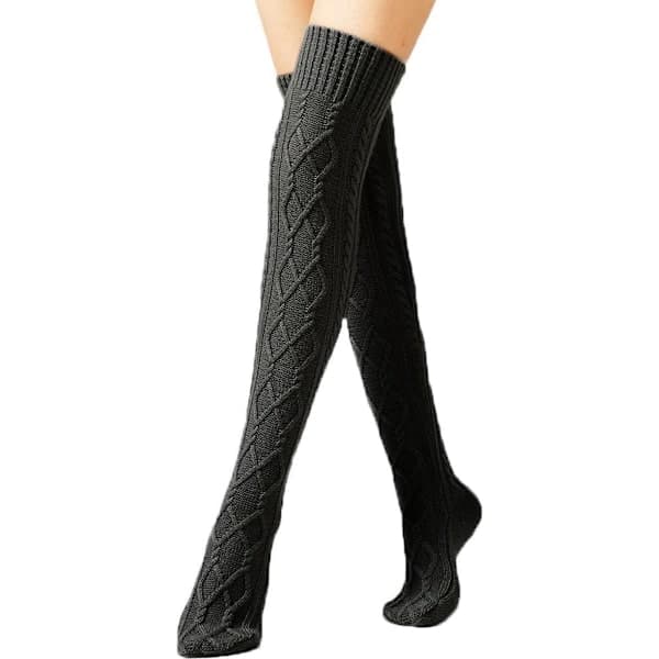 Vinterstrikkede overknee-strømper til kvinder - Sort - 75cm