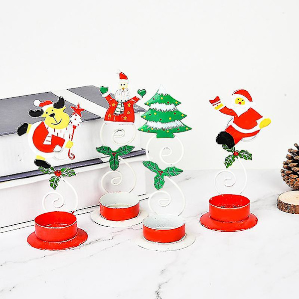 Julmetall Ljusstake Järn Ljusstativ Med Skakande Tomte Rensa Trä Snögubbe Ljusstake Ljusstake Stativ Julbord Dekoration 4st