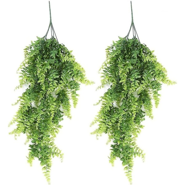 2 80 cm plast hængende planter til ophængning, vinplanter Grønne persiske blade Falske grønne til hjemmebryllup Have Udendørs vægdekoration, plastik, grøn