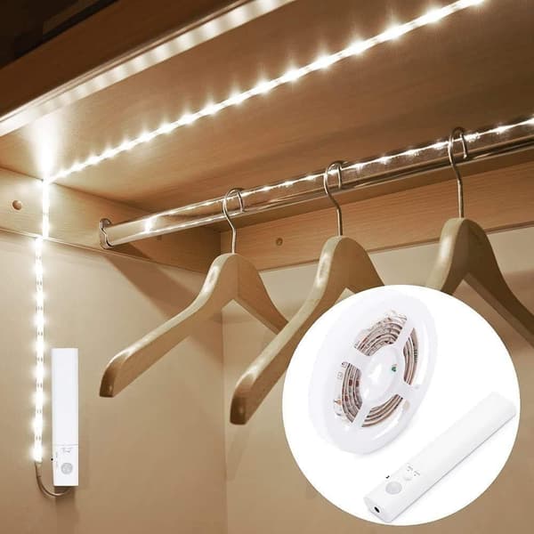 Motion Sensor Wardrobe Light 6000K Cool White Automatic On/Off Battery Operated for Cabinets Kitchen Stairs 1m