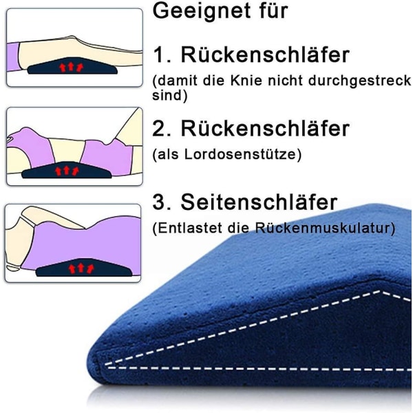 Lændepude Kilepude Ortopædisk Sovepude Lændestøtte Seng Hukommelsesskum Pude til Iskias Graviditet Nakke eller Ben Smerter, 24x60cm