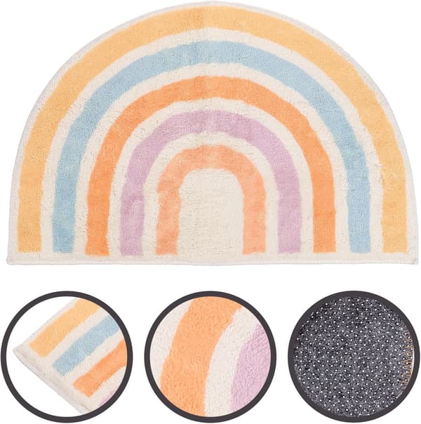 Regnbueformet halvsirkelformet dørmatte i polyester, raskt vannabsorberende, miljøvennlig, nydelig design