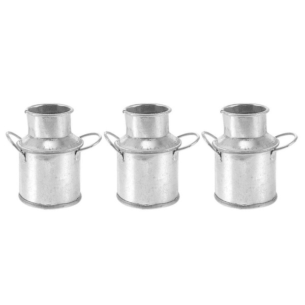 3 stk Mini Jernbøtter Små Vaser Dekorative Mini Jernvaser Miniatyrhus Tilbehør Sølv Silver