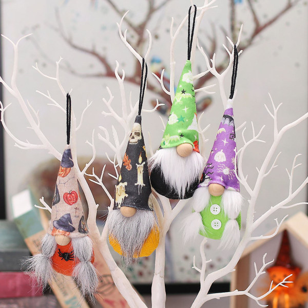 4 stk Håndlagde Rudolph Elf Statue Dukke Hengende Høstpynt Plussjsett A