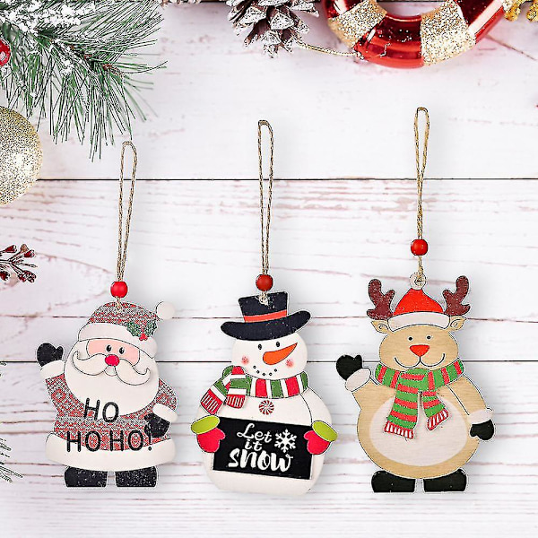 Julhängande Dekorationer i Trä, Julgran Hemfest Ornament. Flerfärgad (3 st)