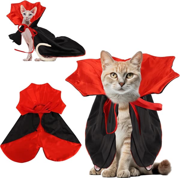 Halloween kattekostume, rød sort kat vampyrkostume sød vampyr