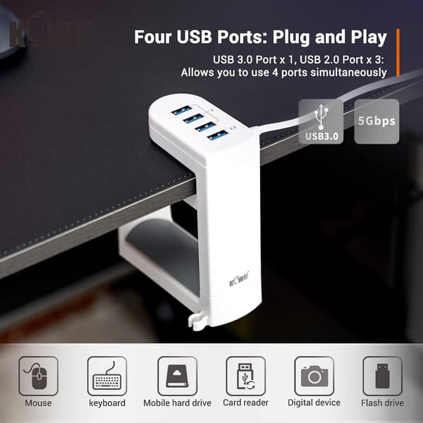 wxsp Headphone Stand, Holder with 360° Rotating Headset Hanger and Adjustable Spring Clamp, Desk Gaming Headset Holder Hook Mount, with USB 3.0 x