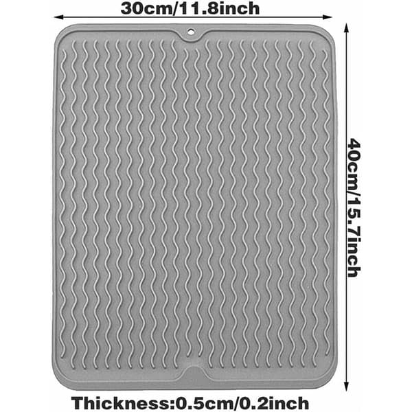 Silicone Dish Drying Mat for Dish Rack and Stand - Heat Resistant Pot Mat - Dish Mat - Kitchen Mat (Grey)