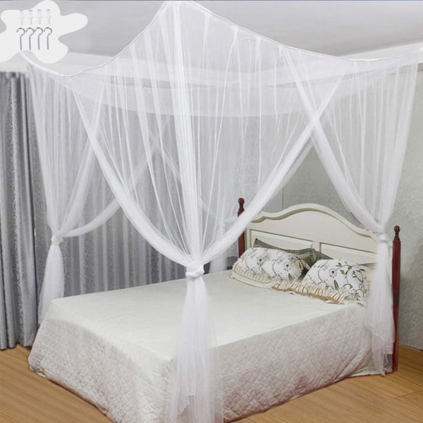 Sängkapell, universal fyrkantiga myggnät att hänga på de flesta sängar – Vit