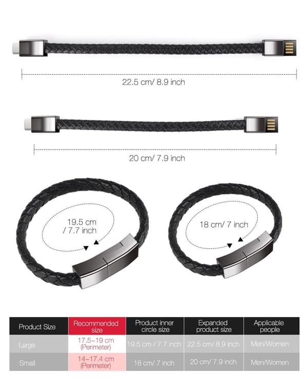 New Wrist Charger with Stylish Braided Leather Strap, Portable USB-C Charging Cable, 22.5cm Short Data Transfer Cable.