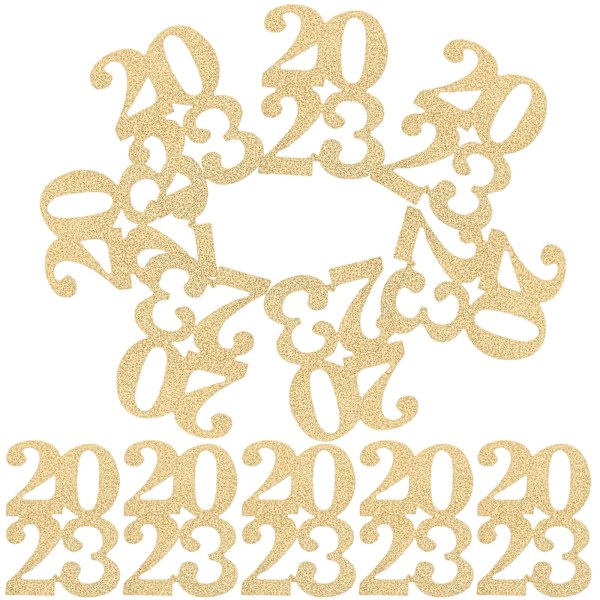 24 stk Glitter 2023 Utskjæringer Etiketter Dekorasjoner Bord Senterstykker 2023 Grad Utskjæringer Gull 12X8.5CM