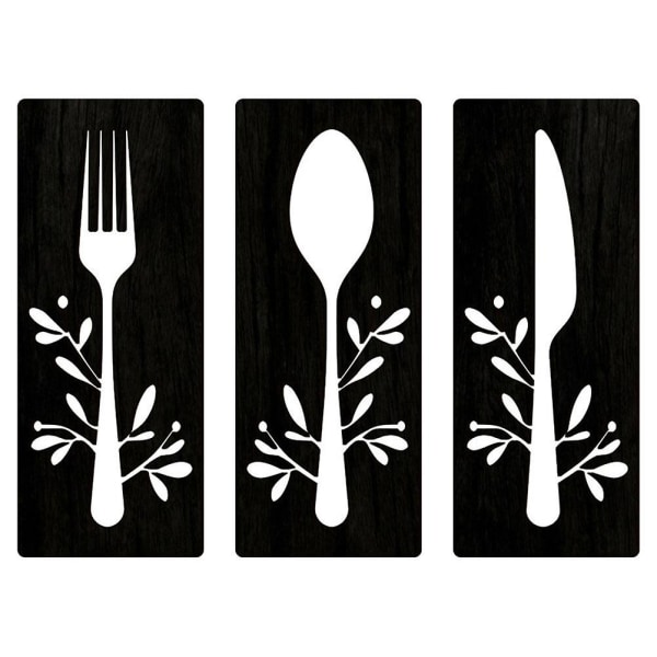 1 Set Trägaffel Sked Kutter Skylt Väggdekor Utskärning Väggdekor För Hemmatsal RestaurangSvart