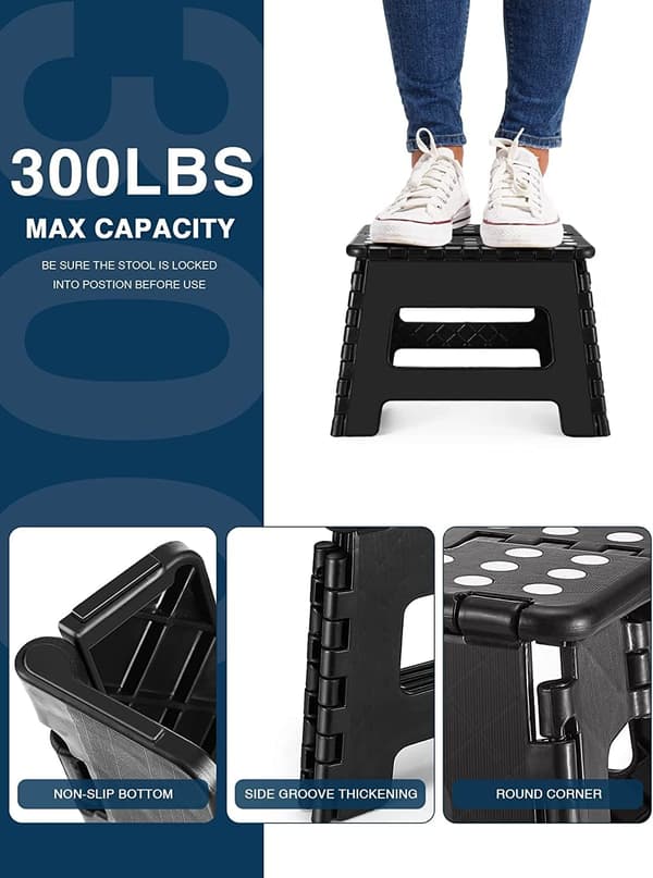 Folding Stool, Portable Non-Slip Surface for Kids and Adults, Heavy Duty Foldable Step Stool with Carrying Handle