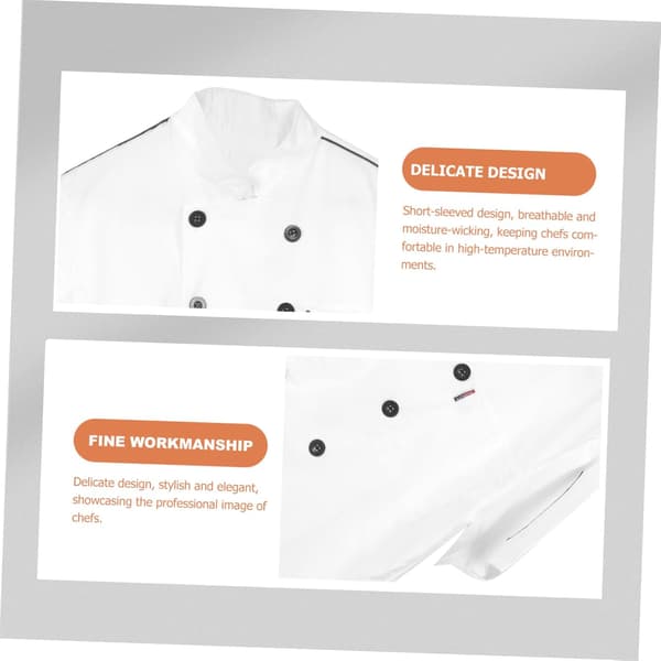 Chef Jacket Short Sleeve Breathable Cotton Kitchen Coat for Men Restaurant Uniform White Size M