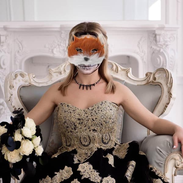 Fox Cosplay Set with Brown and White Plush Mask, Tail, and Gloves