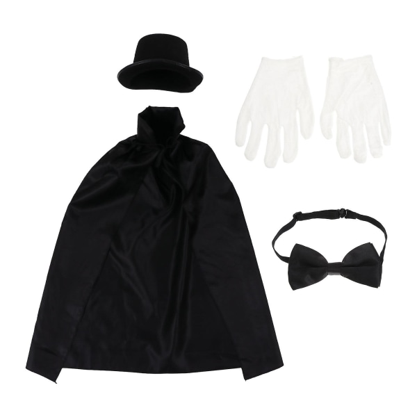 5 stk Børnedragt Børn Performance Kostume Cape Hat Cravat Handsker Sæt Unisex Magician SetM M