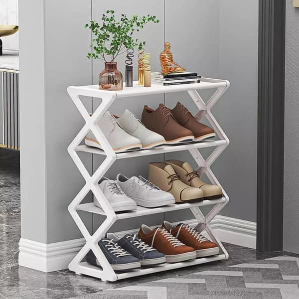 4-tier rack, foldable shoe rack, space-saving standing shoe storage organizer for closet, hallway, entryway, bedroom (white)