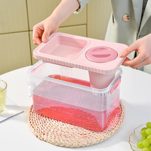 4L Stor Kapacitet Plastik Drikkedispenser, Drikkedispenser Med Hane Is Limonade Juice Beholder Pink