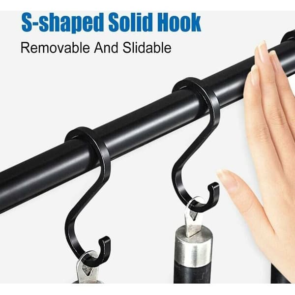 40 cm Wall Mounted Kitchen Utensil Holder with 6 Removable Hooks, Wall Mounted Door Shelf for Kitchen Utensils (Black)