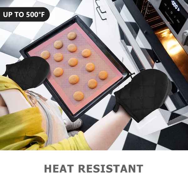 Heat Resistant Mini Oven Mitts with Non-Slip Grip and Hanging Loop for Baking, Cooking, Grilling - Black