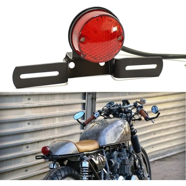 Motorsykkel baklys med skiltfeste Retro baklykt LED for Cafe Racer Custom Bobber Chopper - Rund