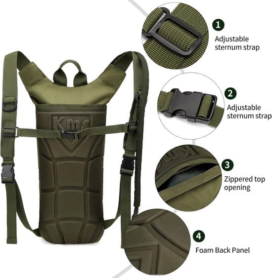 Outdoor Hydration Backpack, 3L, 18x48x2 cm, Military Green